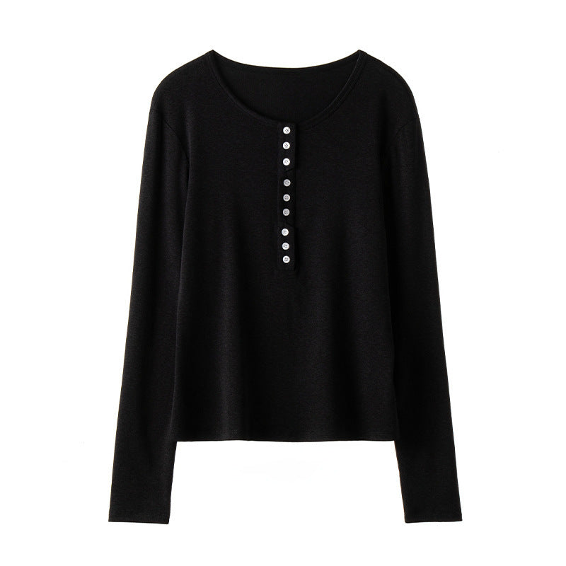 Women's Long Sleeve Henley Shirt made of fine jersey with decorative button placket Mune Fashion
