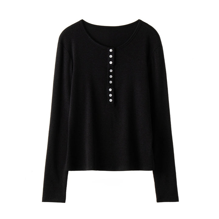 Women's Long Sleeve Henley Shirt made of fine jersey with decorative button placket Mune Fashion