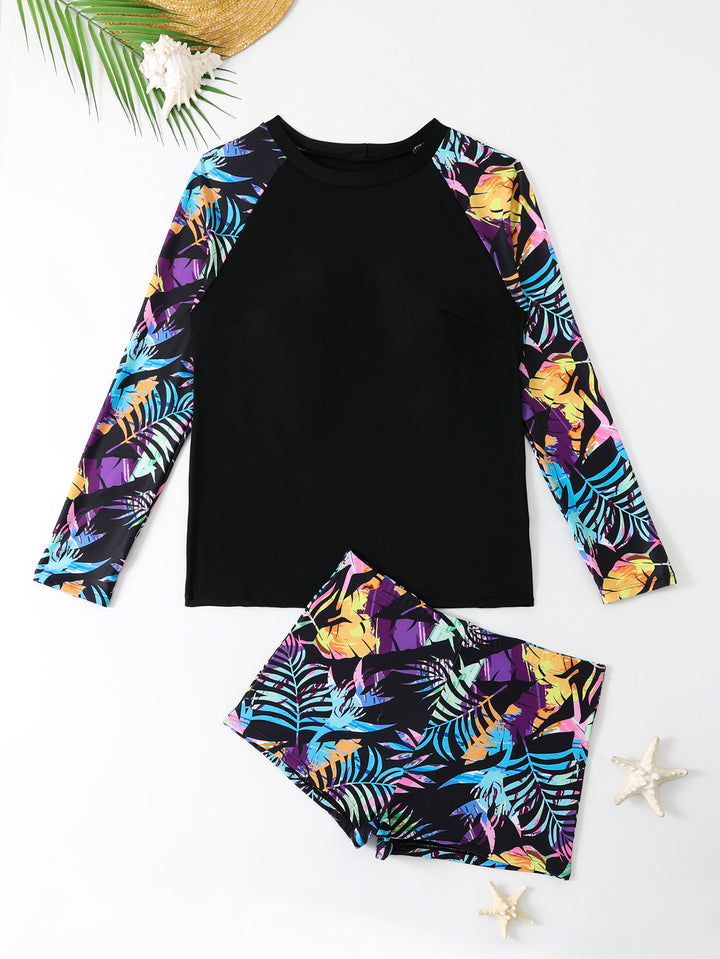 Women’s Sporty Long Sleeve Swimsuit with Floral Pattern Mune Fashion