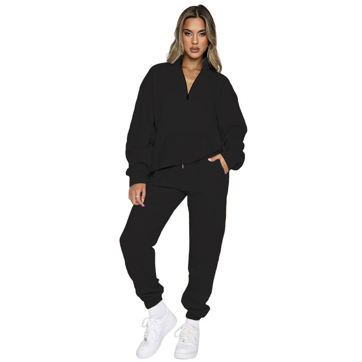Women's French Terry Relax Loungewear Set with half zip, kangaroo pocket and fitted, tapered joggers Mune Fashion