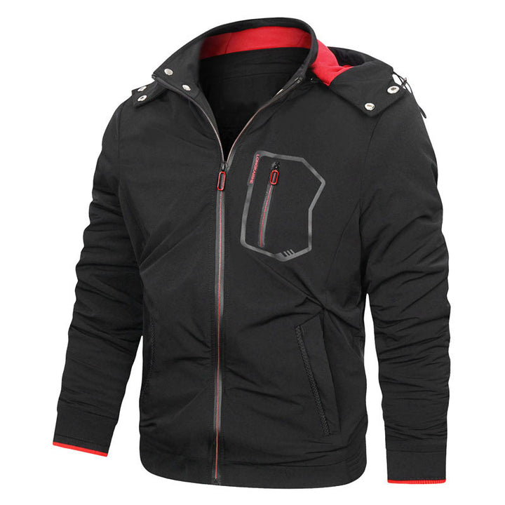 Men's sporty softshell hoodie jacket with water-repellent membrane, breast pocket, and stand-up collar Mune Fashion