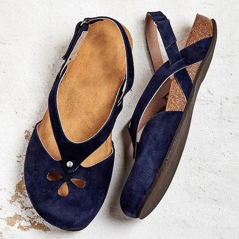Women's closed slingback sandal made of suede with ergonomic cork insole and decorative cutouts Mune Fashion