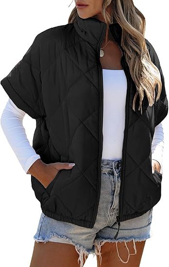 Women's short-sleeve quilted vest with stand-up collar, zipper, and side pockets Mune Fashion