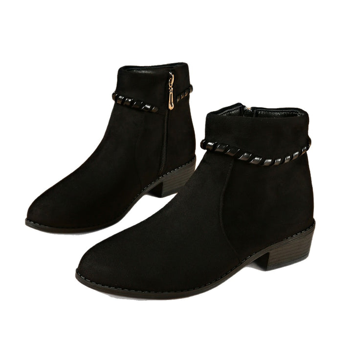Women's Stylish Ankle Boots with Side Zipper and Chain Detail Mune Fashion
