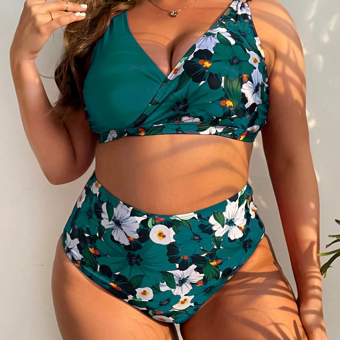 Women's High-Cut Bikini with Wrap Design and Floral Pattern Mune Fashion