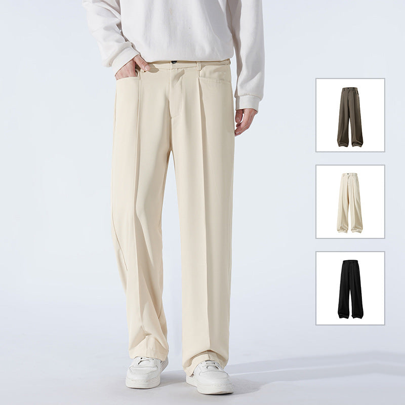 Men's Wide Crepe Trousers with Pleat and Straight Press Fold Mune Fashion
