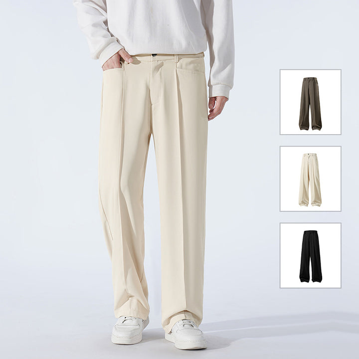 Men's Wide Crepe Trousers with Pleat and Straight Press Fold Mune Fashion