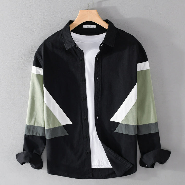 Men's colorblock shirt made of cotton blend with long sleeves and contrasting panels Mune Fashion