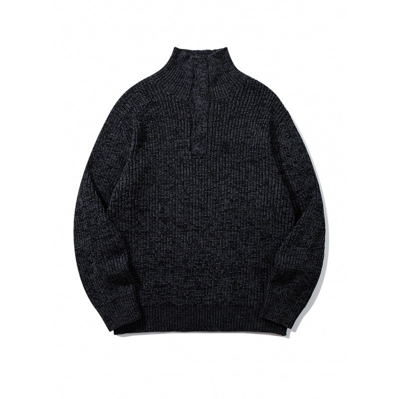 Unisex Thick Knitted Halfzip Sweater with Stand-Up Collar and Distinctive Ribbed Structure Mune Fashion