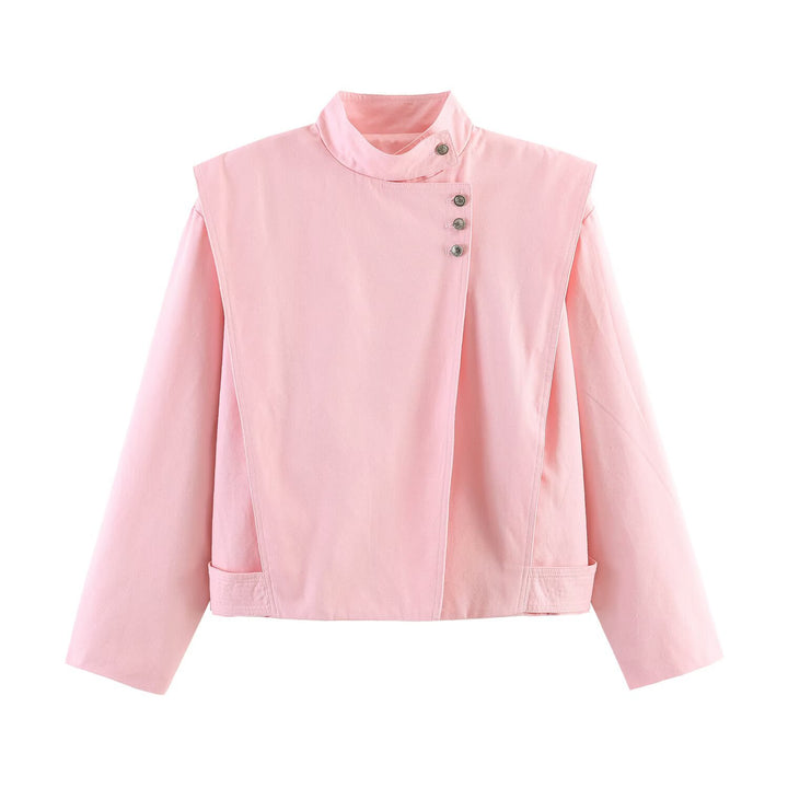 Women's short jacket with asymmetrical closure and stand-up collar Mune Fashion