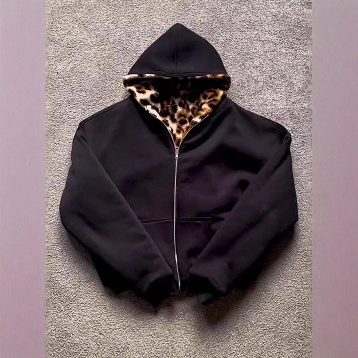 Women's Sporty Jacket with Leopard Inner Lining Mune