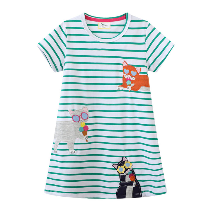 Girls T-Shirt Dress with Cute Cat Designs Mune Fashion