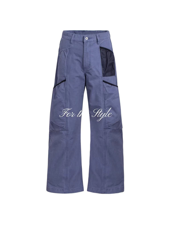 Women Utility Cargo Pants with Wide Leg, Multiple Pockets & Mesh Insert Mune Fashion
