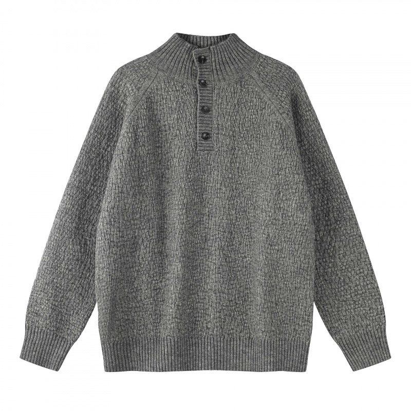 Unisex Structured Half-Zip Knit Sweater with Henley Button Placket and Raglan Sleeves Mune Fashion