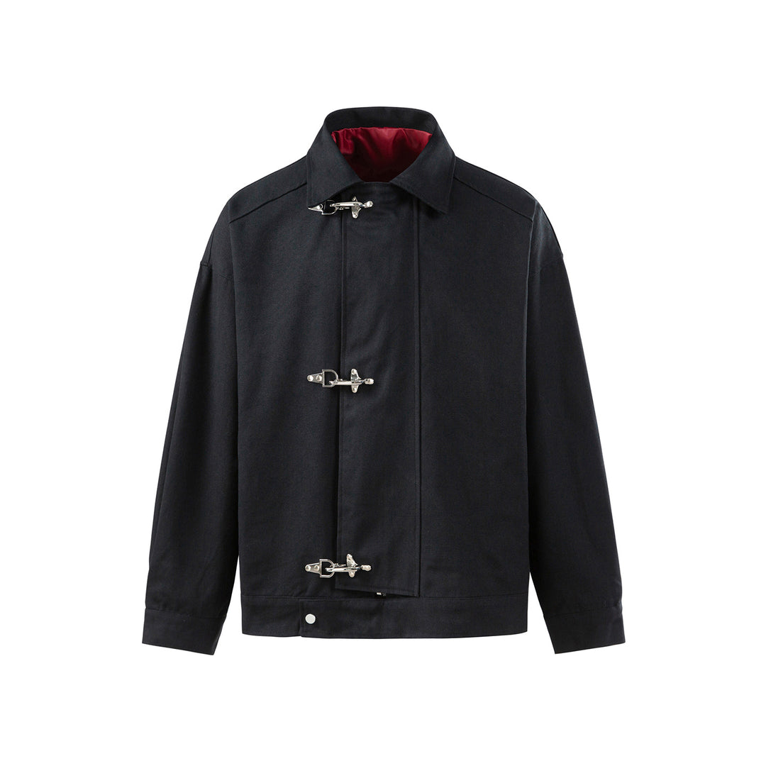 Men's Oversized Canvas Jacket with Distinct Metal Hook Closures Mune Fashion
