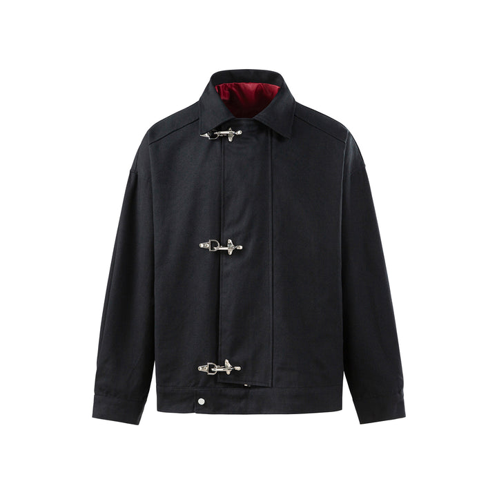 Men's Oversized Canvas Jacket with Distinct Metal Hook Closures Mune Fashion
