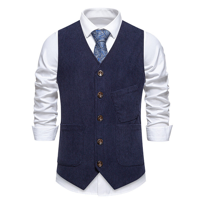 Men's Tailored Business Waistcoat made of Structured Fabric with V-Neck and Decorative Buttons Mune Fashion