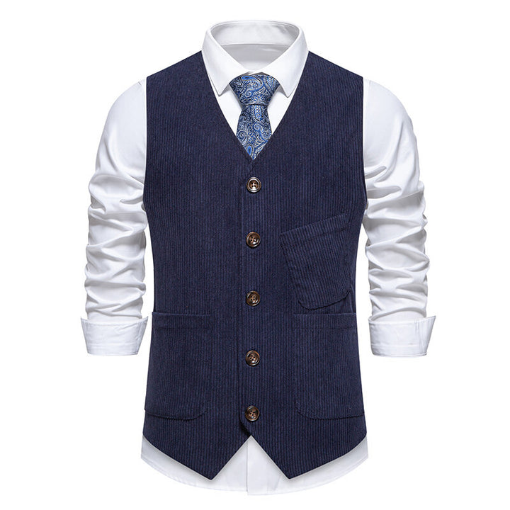 Men's Tailored Business Waistcoat made of Structured Fabric with V-Neck and Decorative Buttons Mune Fashion
