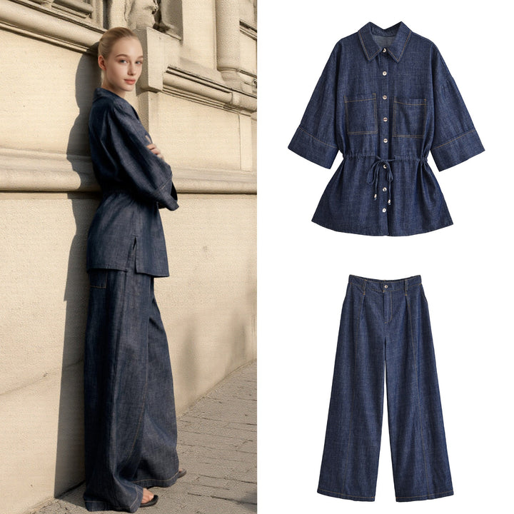 Women's Wide High-Waist Denim Pants with Crease and Wide Leg Mune Fashion
