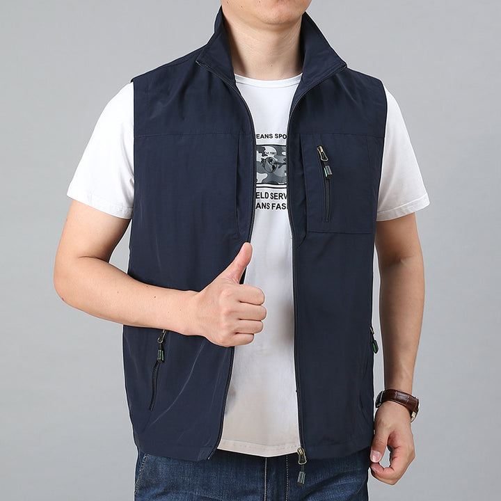 Men's technical zip vest with high collar, water-repellent nylon, and security zipper pockets Mune Fashion