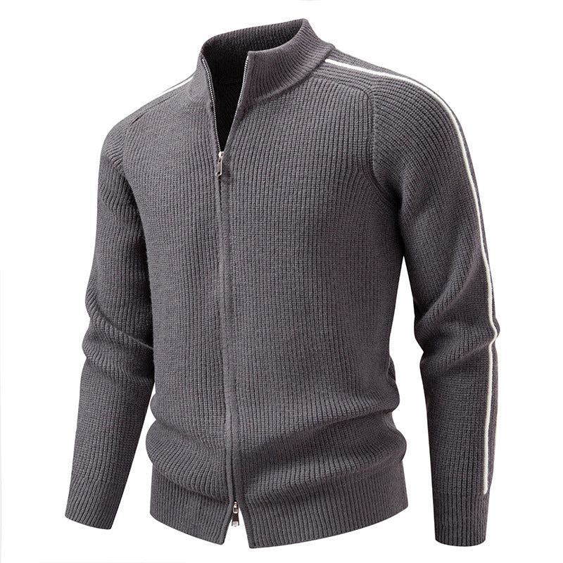 Men's zip-up cardigan with stand-up collar, structured ribbed look and contrasting stripes Mune Fashion