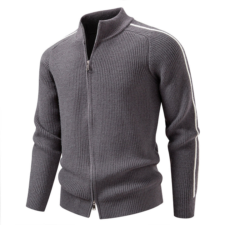 Men's zip-up cardigan with stand-up collar, structured ribbed look and contrasting stripes Mune Fashion