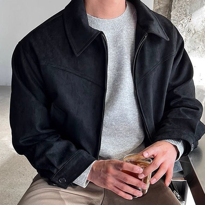 Men's Casual Transition Jacket Made Of Soft Artificial Leather with Zipper Mune