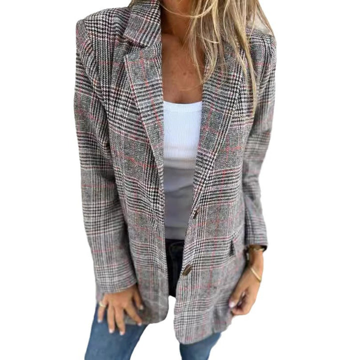Women's oversized plaid blazer with lapel collar and patch pockets Mune Fashion