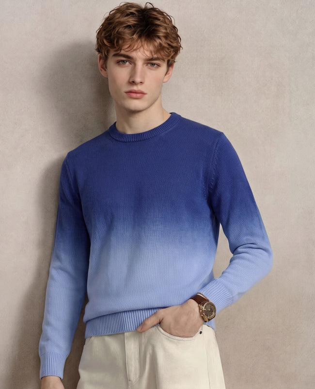 Men's fine knit sweater with dip-dye effect and round neckline Mune Fashion