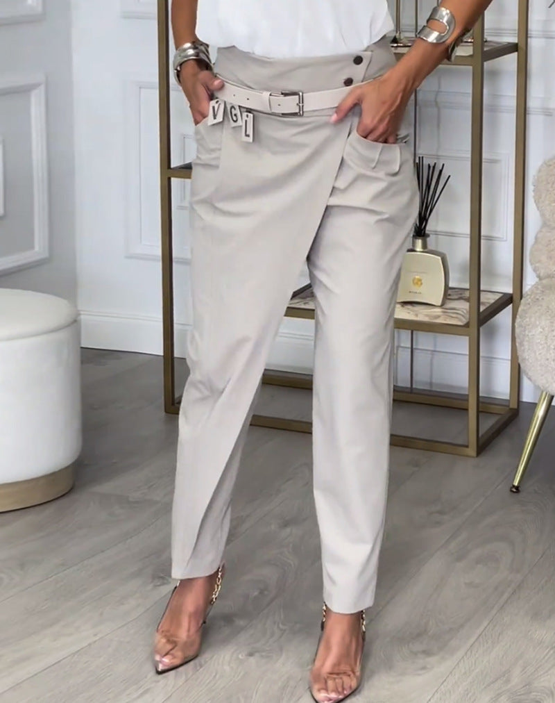 Women's high-waisted ankle-length pencil skirt with front pleat and side pockets Mune Fashion