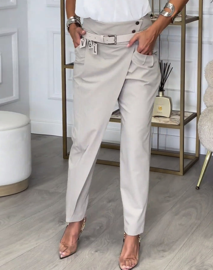 Women's high-waisted ankle-length pencil skirt with front pleat and side pockets Mune Fashion