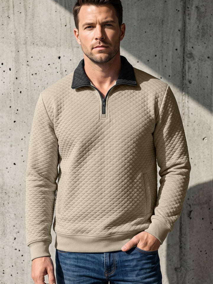 Men's quilted pullover with troyer collar and half zip Mune Fashion