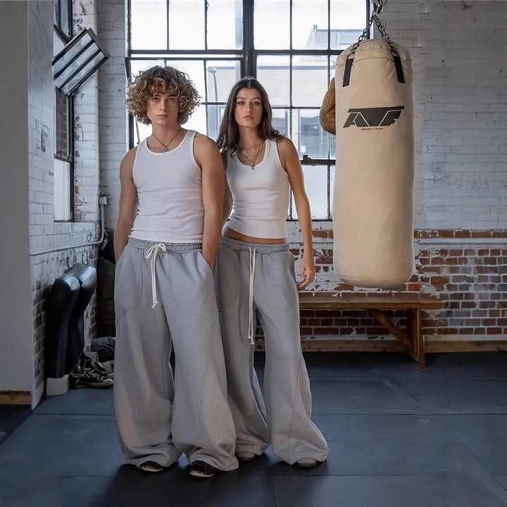 Women Extra Wide Lounge Jogging Pants with High Waist, Drawstring & Shaped Knee Panels Mune Fashion