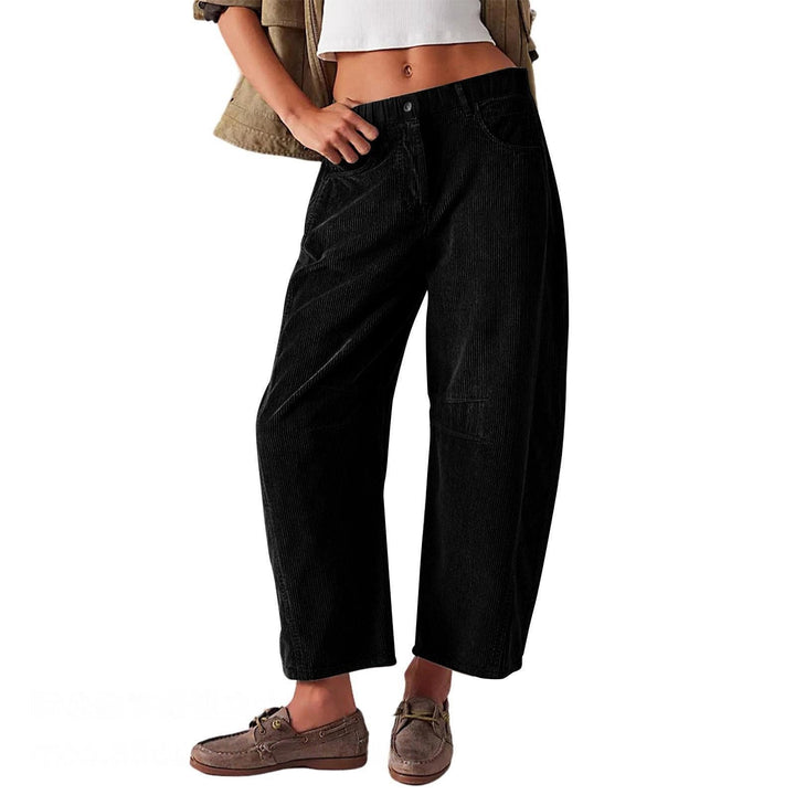 Women Wide Cord Pants with High Waist, Cropped Leg and Side Pockets Mune Fashion