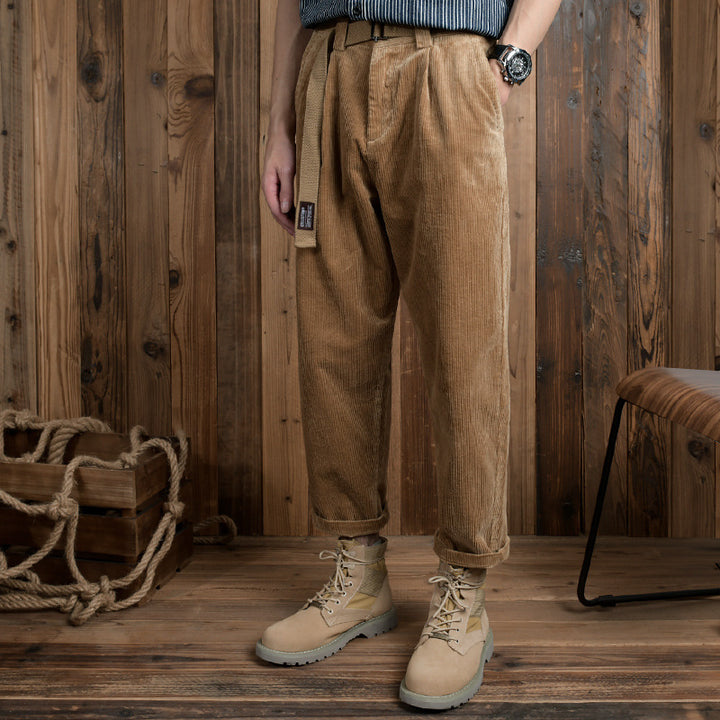 Men's corduroy pants in relaxed fit with tapered shape and canvas belt Mune Fashion