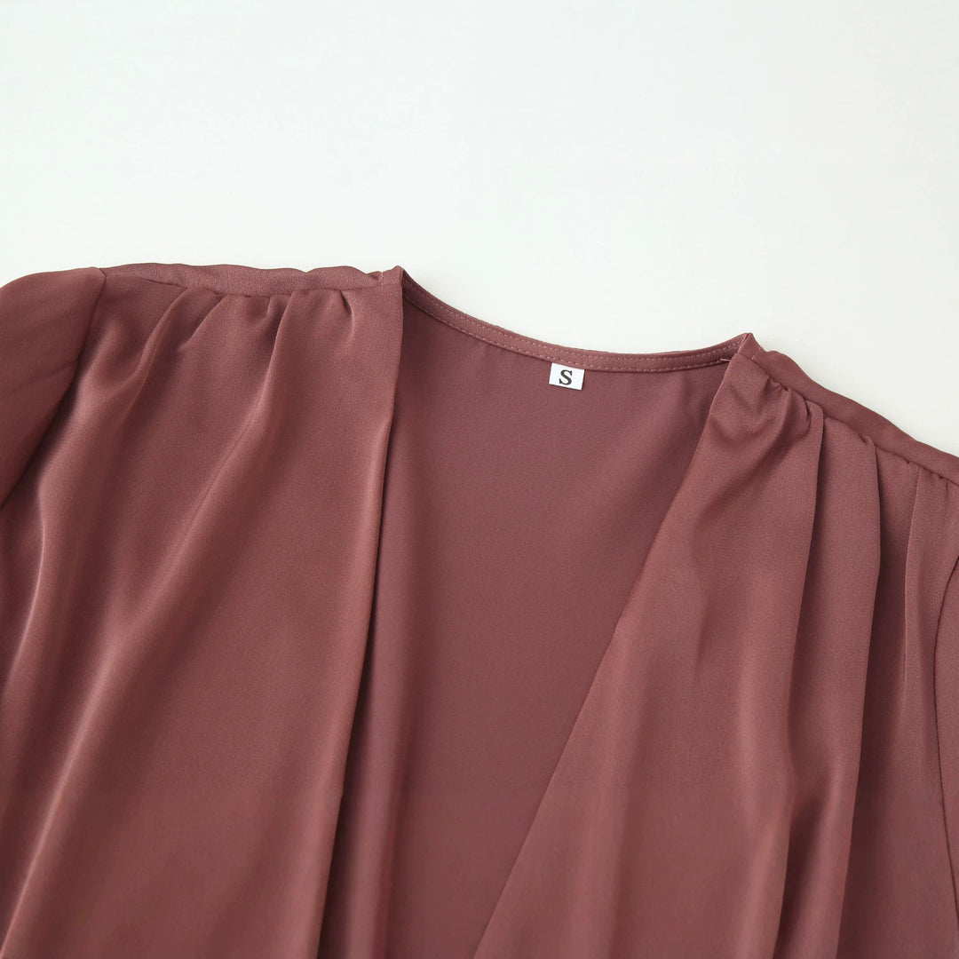 Women's wrap blouse with draped V-neck and waist belt Mune Fashion