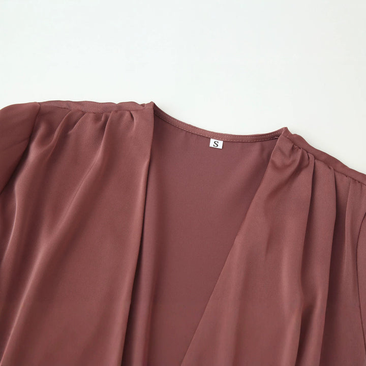 Women's wrap blouse with draped V-neck and waist belt Mune Fashion