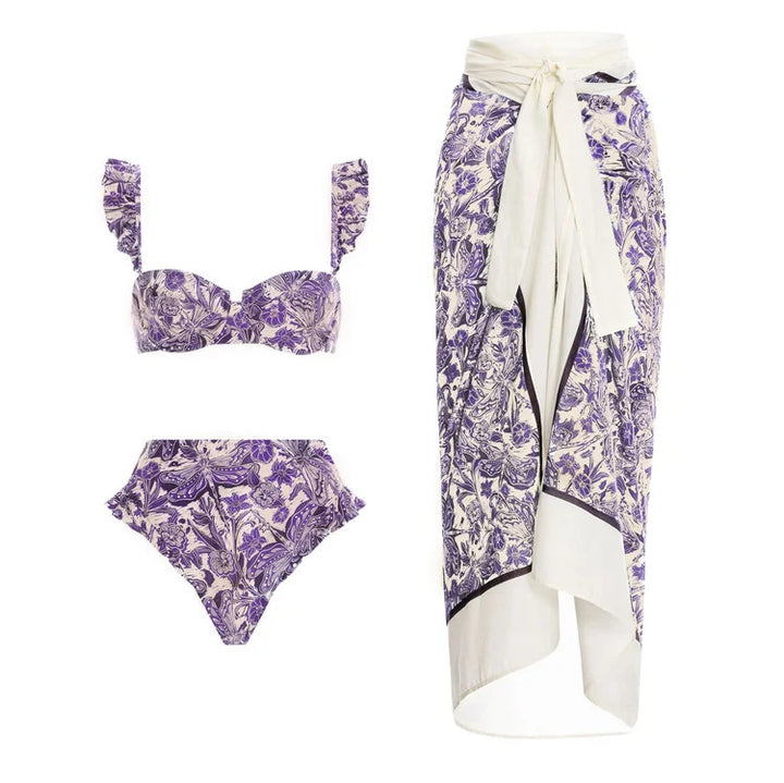 Women's bikini set with stylish wrap skirt and playful ruffle design Mune Fashion