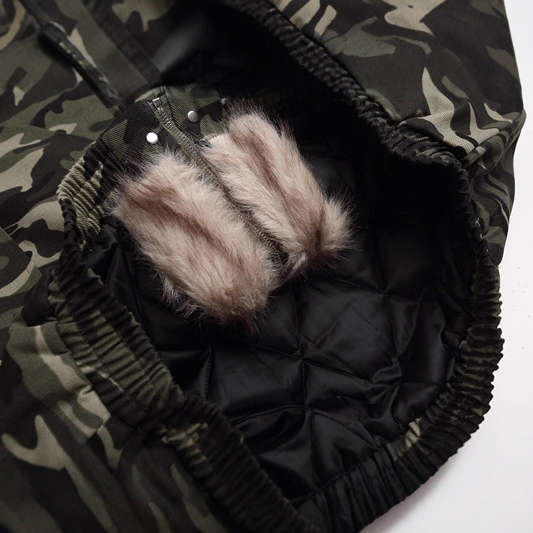 Unisex Padded Hooded Jacket in Camouflage Pattern with Teddy Lining and Elastic Hem Mune Fashion