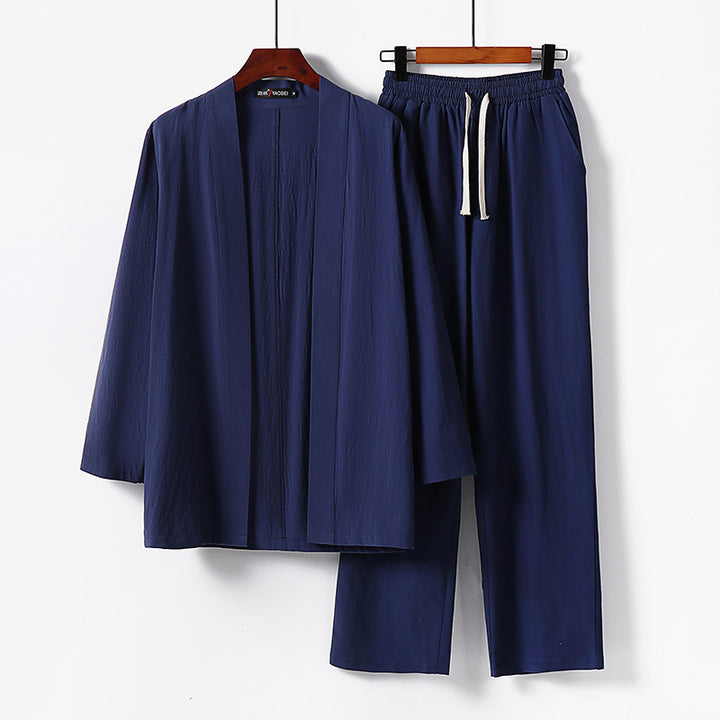 Men's Loose Kimono Loungewear Set made of lightweight cotton blend with elastic drawstring pants Mune Fashion