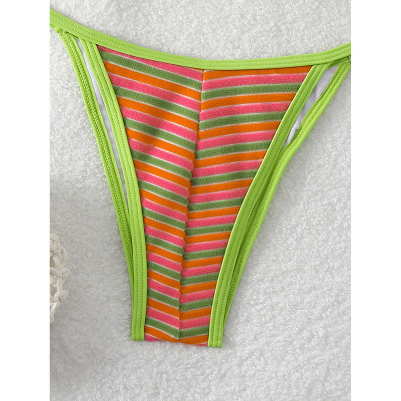 Women's Triangle Bikini with playful striped pattern and adjustable straps Mune Fashion