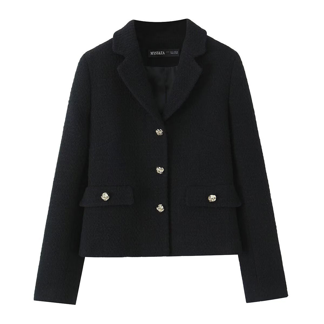 Women's nan kastiger Bouclé blazer with golden rose buttons and lined patch pockets Mune Fashion
