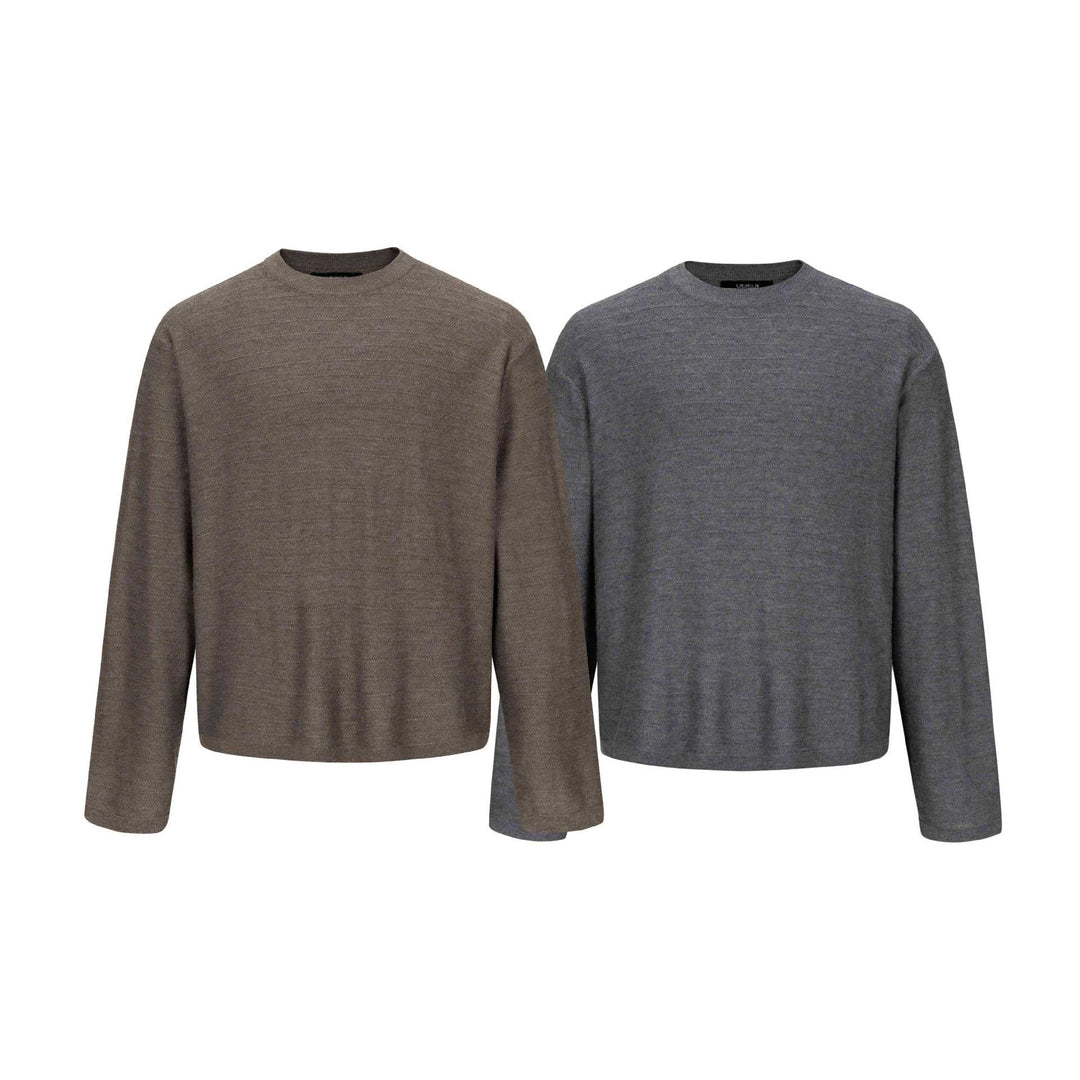 Unisex fine knit crew neck pullover with fine vertical texture and straight hem Mune Fashion