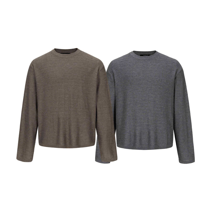 Unisex fine knit crew neck pullover with fine vertical texture and straight hem Mune Fashion