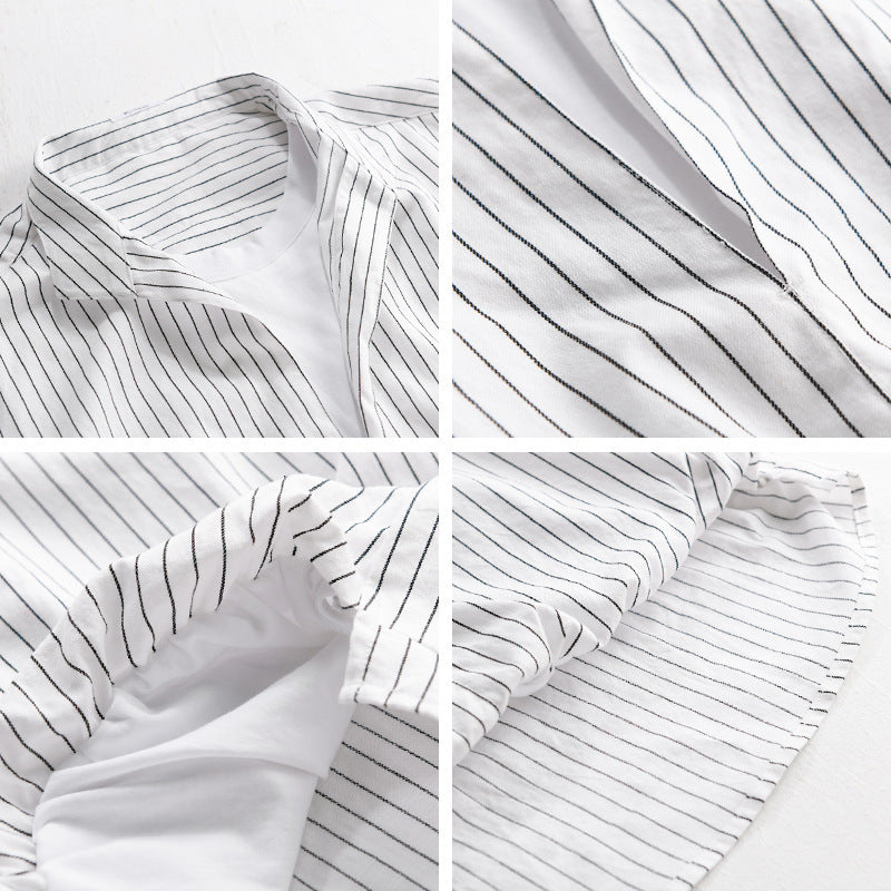 Men Striped Oversized Shirt with Kent Collar and Concealed Button Placket Mune Fashion