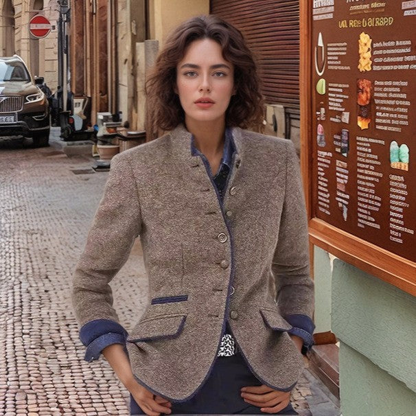 Women nan classic traditional jacket with stand-up collar and decorative buttons Mune Fashion