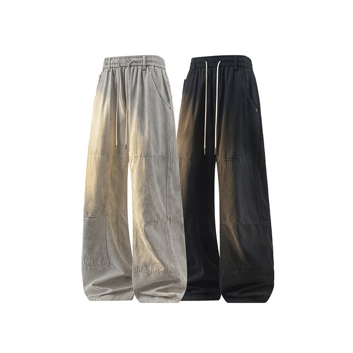 Men's Loose Baggy Cargo Pants made of Cotton Twill with Elastic Waistband and Knee Patch Drune
