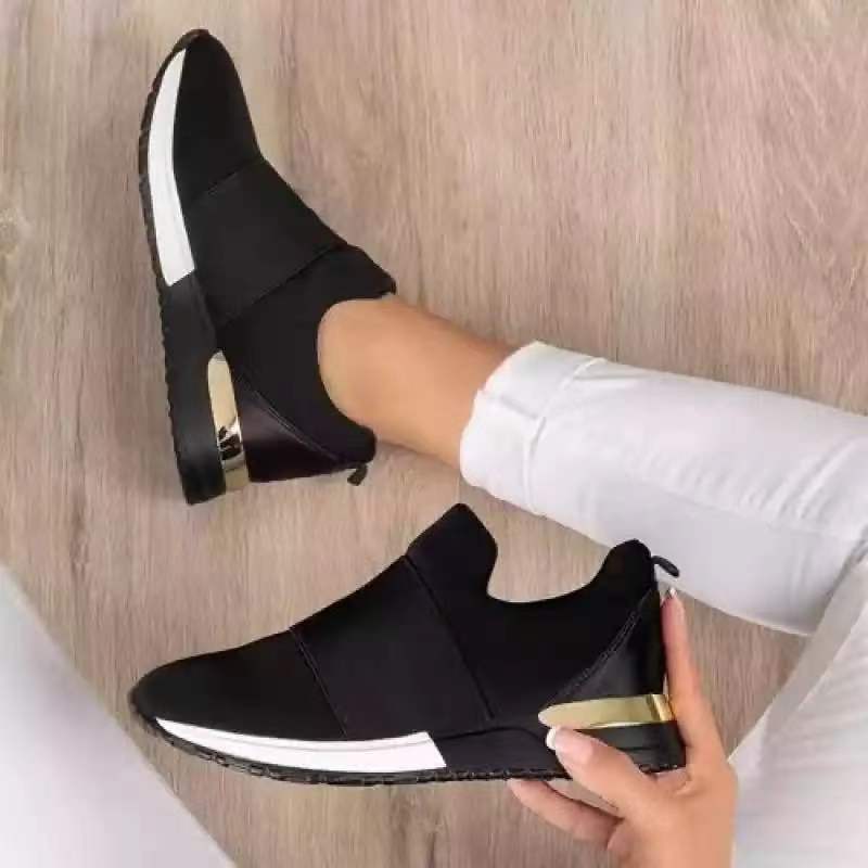 Women's Slip-On Wedge Sneakers with Hidden Wedge and Metallic Heel Accent Mune Fashion