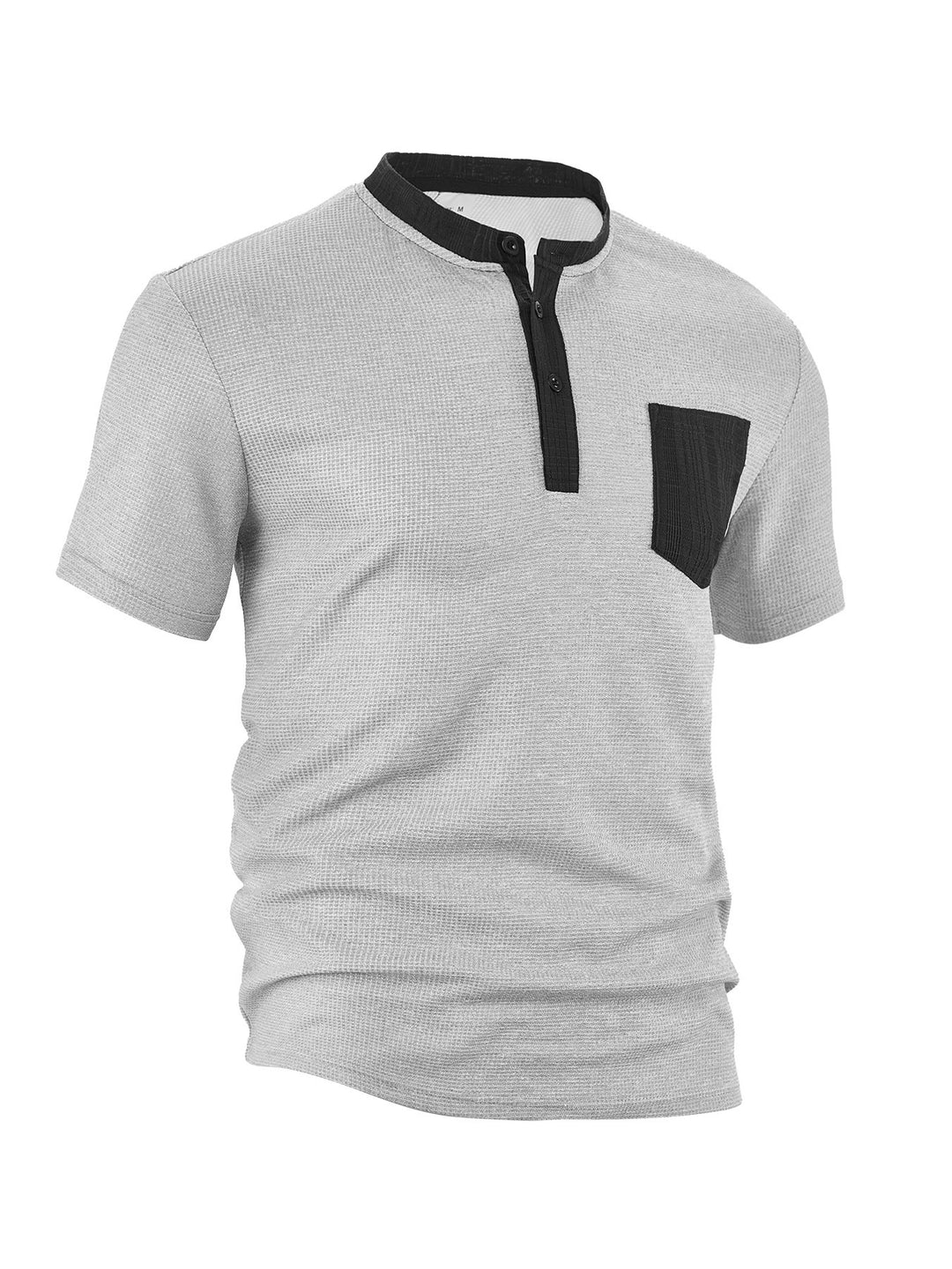 Men's breathable waffle henley shirt with stand-up collar, short button placket, and patch chest pocket Mune Fashion