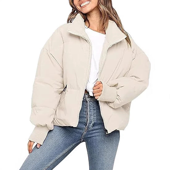 Women's Quilted Short Jacket with Stand-Up Collar, Padded Filling, and Elastic Cuffs Mune Fashion